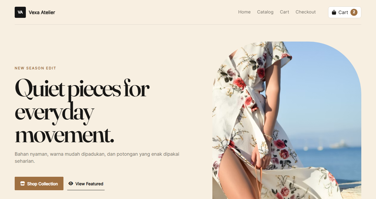 Preview tampilan template Fashion Minimal